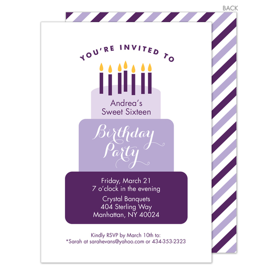 Purple Tiered Cake Birthday Invitations